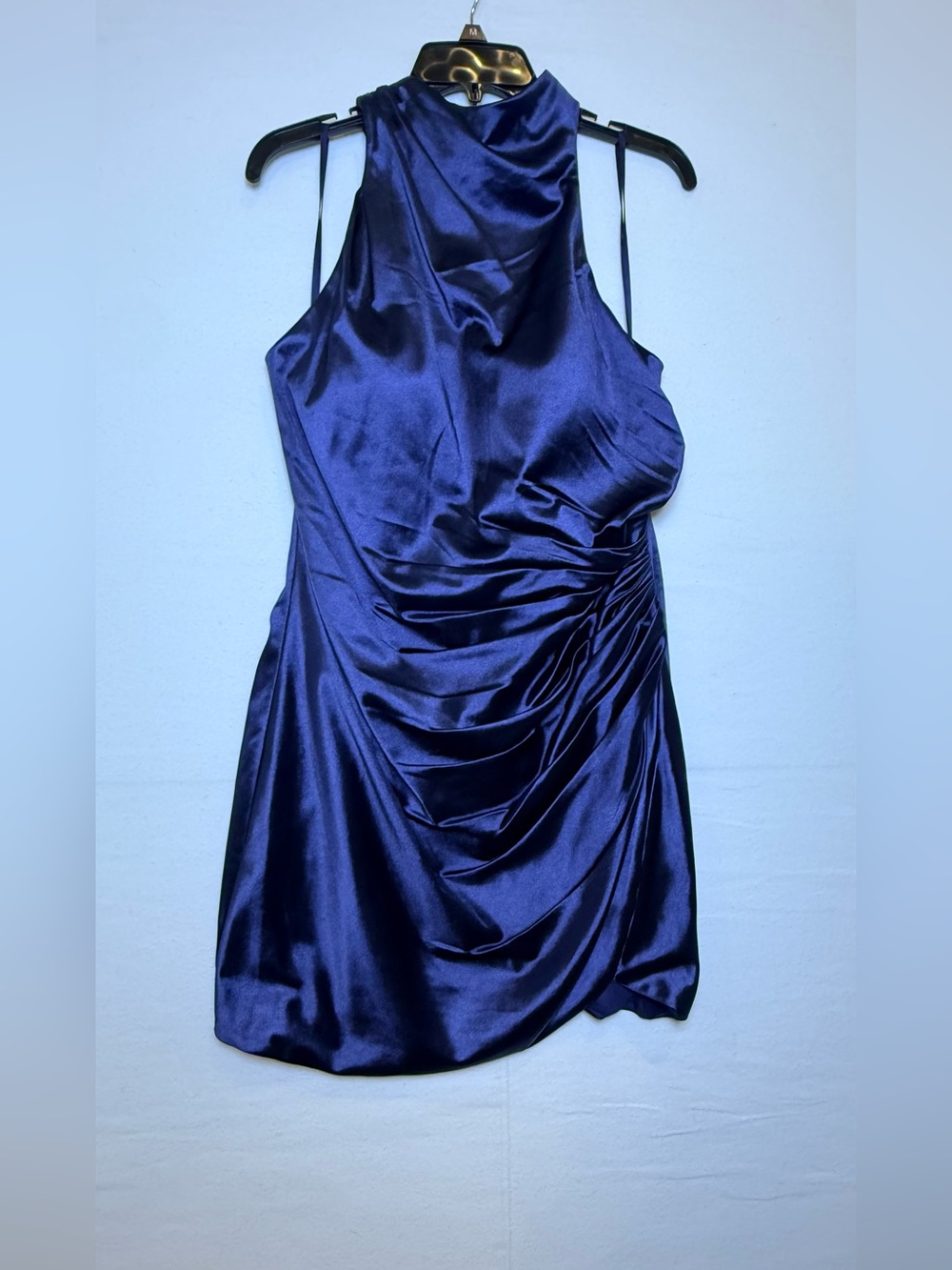 Gianni Bini Satin Ruched Halter Mini Dress in Navy